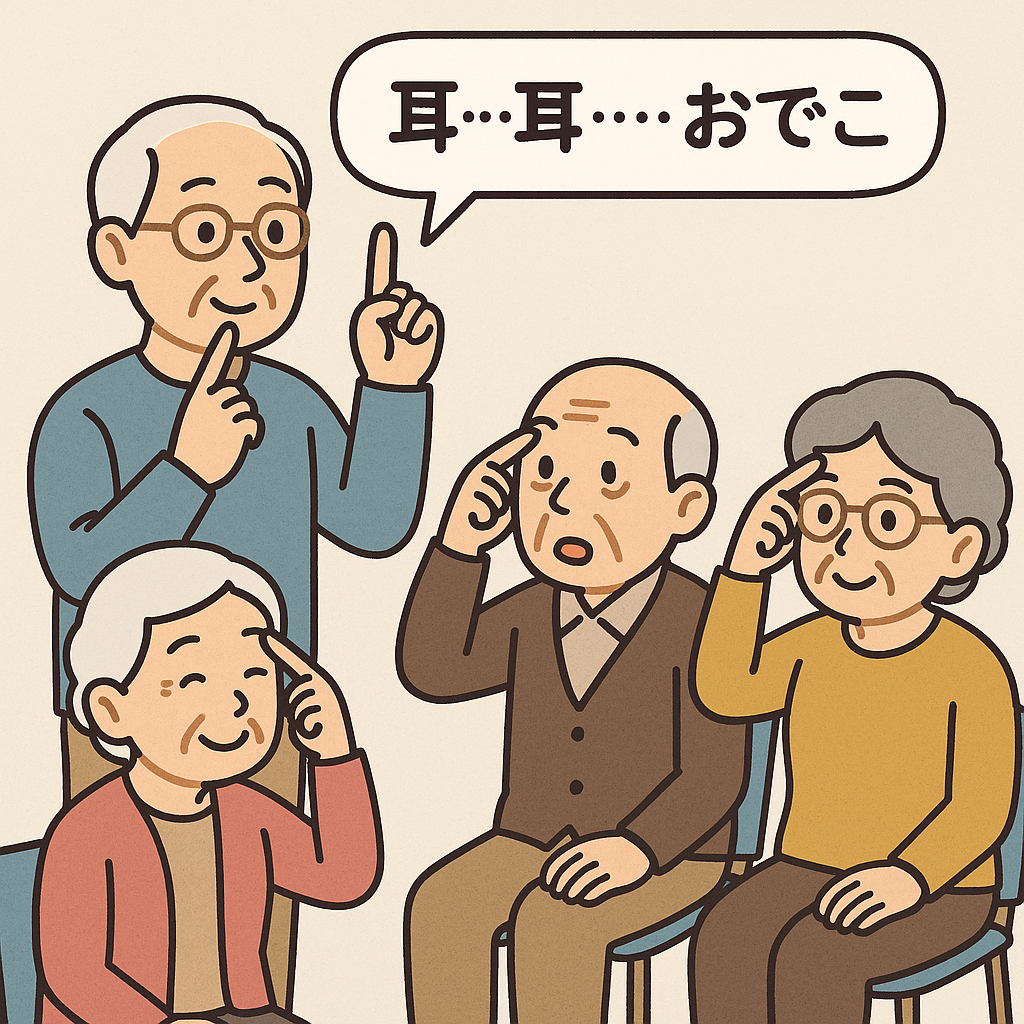 高齢者レクリエーション「言われたところタッチゲーム」