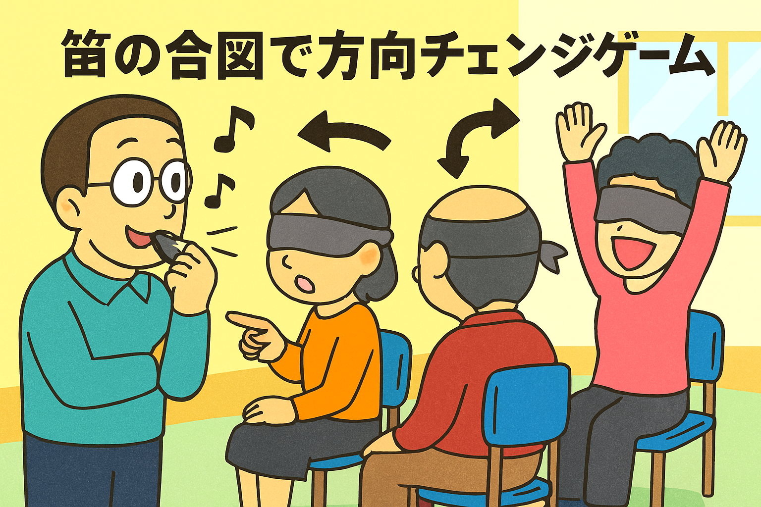 高齢者向け脳トレレクリエーション「笛の合図で方向チェンジゲーム」