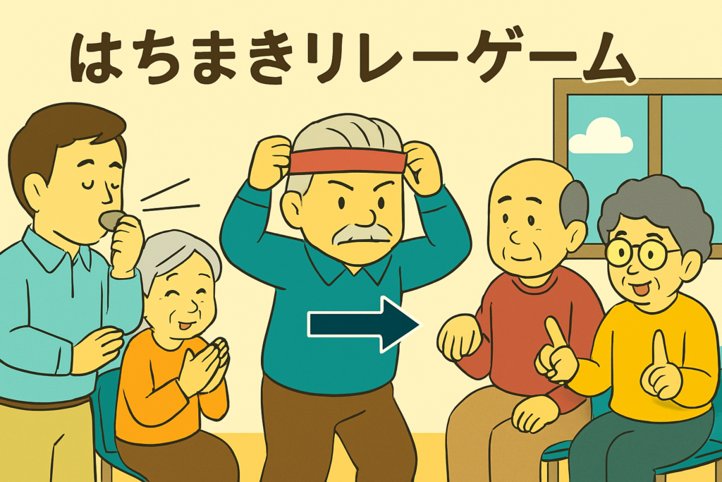 高齢者向けレクリエーション「はちまきリレーゲーム」